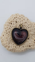 Load image into Gallery viewer, Antique Copper Bezel Deep Plum & White Love Heart Resin Cabochon Pendant