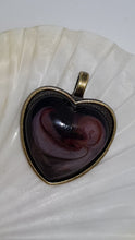 Load image into Gallery viewer, Antique Copper Bezel Deep Plum & White Love Heart Resin Cabochon Pendant