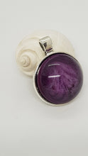 Load image into Gallery viewer, Silver Bezel Sparkly Purple & White Resin Cabochon Pendant