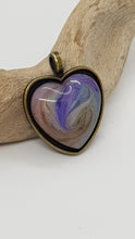 Load image into Gallery viewer, Antique Copper Bezel Purple & White Love Heart Resin Cabochon Pendant