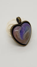 Load image into Gallery viewer, Antique Copper Bezel Purple & White Love Heart Resin Cabochon Pendant