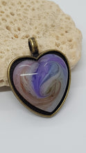 Load image into Gallery viewer, Antique Copper Bezel Purple & White Love Heart Resin Cabochon Pendant