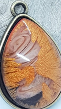 Load image into Gallery viewer, Antique Copper Teardrop Bezel Sparkly Gold & White Resin Cabochon Pendant