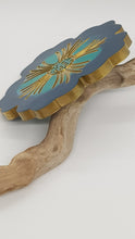 Load image into Gallery viewer, Set of 2 x Ocean Green Teal & Gold Resin Hibiscus Coasters