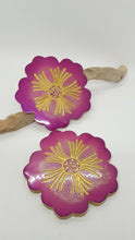 Load image into Gallery viewer, Set of 2 x Magenta Rose Pink & Gold Resin Hibiscus Coasters