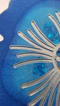 Load image into Gallery viewer, Set of 2 x Sapphire Blue & Silver Blue Sparkly Glitter Hibiscus Resin Coasters