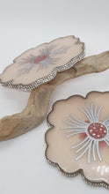 Load image into Gallery viewer, Set of 2 x Pearl Lemonade Pink & Silver Bling Rhinestone Hibiscus Resin Coasters