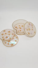 Load image into Gallery viewer, Gold Stars & White Pearl Resin Coasters & Coaster Holder Set