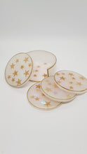 Load image into Gallery viewer, Gold Stars & White Pearl Resin Coasters & Coaster Holder Set