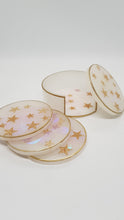 Load image into Gallery viewer, Gold Stars & White Pearl Resin Coasters & Coaster Holder Set