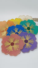 Load image into Gallery viewer, Set of 8 x Gold Rainbow Hibiscus Resin Coasters