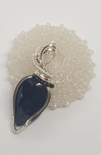 Load image into Gallery viewer, Silver Wire Wrapped Blue Sapphire Teardrop Cabochon Pendant