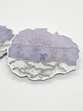 Load image into Gallery viewer, Lavender & Silver Glitter Washi Tape Geode Resin Coasters