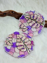 Load image into Gallery viewer, Hand Painted Monstera Leaf Geode Resin Coasters
