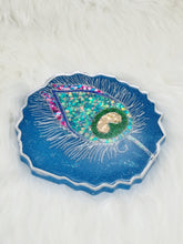 Load image into Gallery viewer, Peacock Feather Geode Resin Coasters