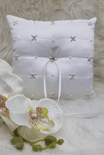 Load image into Gallery viewer, White Satin Diamante & Pearl Wedding Ring Pillow