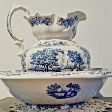 Load image into Gallery viewer, Vintage Bone China Hand Painted Blue & White Willow Pitcher & Wash Bowl Set