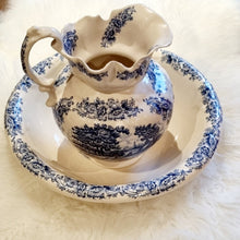 Load image into Gallery viewer, Vintage Bone China Hand Painted Blue & White Willow Pitcher & Wash Bowl Set