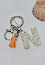 Load image into Gallery viewer, Resin Alphabet Letter Silver Bling Tassel Keychains