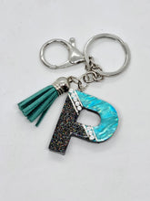 Load image into Gallery viewer, Resin Alphabet Letter Silver Bling Tassel Keychains