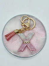 Load image into Gallery viewer, Resin Alphabet Letter Gold & Rose Gold Bling Tassel Keychains