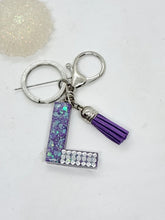 Load image into Gallery viewer, Resin Alphabet Letter Silver Glitter Tassel Keychains