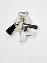 Load image into Gallery viewer, Resin Alphabet Letter Silver Bling Tassel Keychains