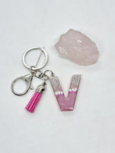 Load image into Gallery viewer, Resin Alphabet Letter Silver Glitter Tassel Keychains