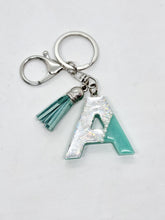 Load image into Gallery viewer, Resin Alphabet Letter Silver Bling Tassel Keychains