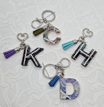 Load image into Gallery viewer, Resin Alphabet Letter Silver Paisley Tassel Keychains