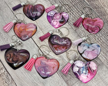 Load image into Gallery viewer, Resin Love Heart Silver Tassel Keychains