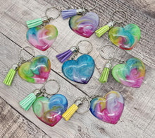 Load image into Gallery viewer, Resin Love Heart Silver Tassel Keychains