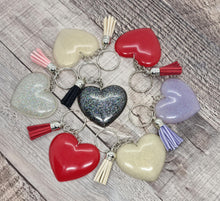 Load image into Gallery viewer, Resin Love Heart Silver Tassel Keychains