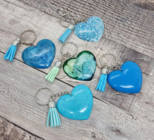 Load image into Gallery viewer, Resin Love Heart Silver Tassel Keychains