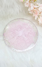 Load image into Gallery viewer, Pink & White 3D Bloom Silver Sparkle Resin Jewellery Tray