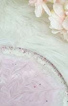 Load image into Gallery viewer, Pink & White 3D Bloom Silver Sparkle Resin Jewellery Tray