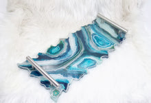 Load image into Gallery viewer, Silver Green & White Agate Geode Serving Tray