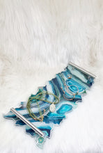 Load image into Gallery viewer, Silver Green & White Agate Geode Serving Tray