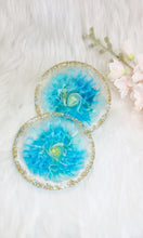 Load image into Gallery viewer, Handcrafted Gold & Teal 3D Bloom Resin Coasters
