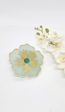 Load image into Gallery viewer, Set of 2 x Gold Peppermint & Celeste Resin Hibiscus Coasters