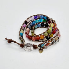 Load image into Gallery viewer, 'Tusk' Leather Boho Triple Wrap Gemstone Bead Bracelet