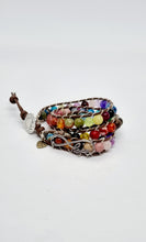 Load image into Gallery viewer, 'Tusk' Leather Boho Triple Wrap Gemstone Bead Bracelet