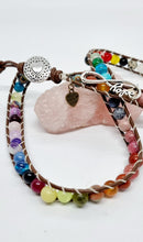 Load image into Gallery viewer, 'Tusk' Leather Boho Triple Wrap Gemstone Bead Bracelet