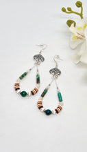 Load image into Gallery viewer, 'Pippy' Imperial Jasper & Heishi Bead Silver Charm Teardrop Earrings