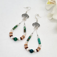 Load image into Gallery viewer, 'Pippy' Imperial Jasper & Heishi Bead Silver Charm Teardrop Earrings