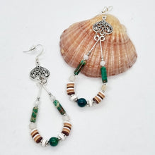 Load image into Gallery viewer, 'Pippy' Imperial Jasper & Heishi Bead Silver Charm Teardrop Earrings