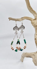 Load image into Gallery viewer, 'Pippy' Imperial Jasper & Heishi Bead Silver Charm Teardrop Earrings
