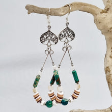 Load image into Gallery viewer, 'Pippy' Imperial Jasper & Heishi Bead Silver Charm Teardrop Earrings