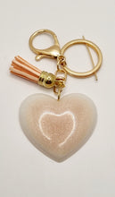 Load image into Gallery viewer, Resin Sparkle Pastel Love Heart Gold Tassel Keychains