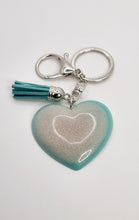Load image into Gallery viewer, Resin Sparkle Pastel Love Heart Silver Tassel Keychains